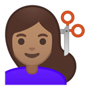 Émoji 💇🏽‍♀️ Femme Qui Se Fait Couper Les Cheveux : Peau Légèrement Mate sur Google Android 10.0.
