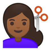 💇🏾‍♀️ Emoji Frau beim Haareschneiden: mitteldunkle Hautfarbe Google Android 10.0.