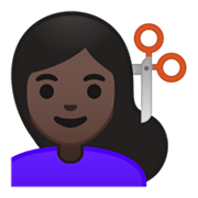 💇🏿‍♀️ Emoji Frau beim Haareschneiden: dunkle Hautfarbe Google Android 10.0.