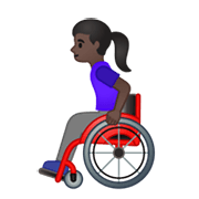 👩🏿‍🦽 Emoji Frau in manuellem Rollstuhl: dunkle Hautfarbe Google Android 10.0.