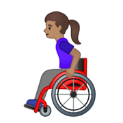👩🏽‍🦽 Emoji Frau in manuellem Rollstuhl: mittlere Hautfarbe Google Android 10.0.