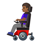 👩🏾‍🦼 Emoji Mulher Em Cadeira De Rodas Motorizada: Pele Morena Escura na Google Android 10.0.
