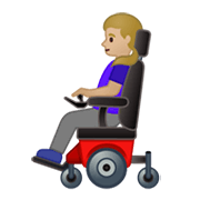 👩🏼‍🦼 Emoji Frau in elektrischem Rollstuhl: mittelhelle Hautfarbe Google Android 10.0.