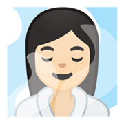 🧖🏻‍♀️ Emoji Frau in Dampfsauna: helle Hautfarbe Google Android 10.0.