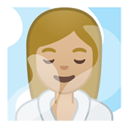 🧖🏼‍♀️ Emoji Frau in Dampfsauna: mittelhelle Hautfarbe Google Android 10.0.