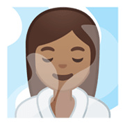 Émoji 🧖🏽‍♀️ Femme Au Hammam : Peau Légèrement Mate sur Google Android 10.0.