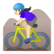 🚵🏻‍♀️ Emoji Mulher Fazendo Mountain Bike: Pele Clara na Google Android 10.0.