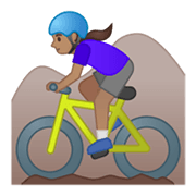 Emoji 🚵🏽‍♀️ Ciclista Donna Di Mountain Bike: Carnagione Olivastra su Google Android 10.0.