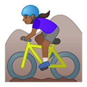 🚵🏾‍♀️ Emoji Mulher Fazendo Mountain Bike: Pele Morena Escura na Google Android 10.0.
