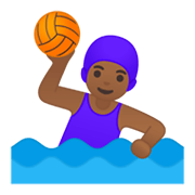 🤽🏾‍♀️ Emoji Mulher Jogando Polo Aquático: Pele Morena Escura na Google Android 10.0.