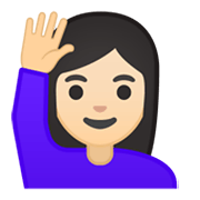 🙋🏻‍♀️ Emoji Frau mit erhobenem Arm: helle Hautfarbe Google Android 10.0.