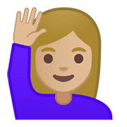 🙋🏼‍♀️ Emoji Frau mit erhobenem Arm: mittelhelle Hautfarbe Google Android 10.0.