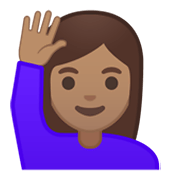 🙋🏽‍♀️ Emoji Mulher Levantando A Mão: Pele Morena na Google Android 10.0.