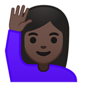 🙋🏿‍♀️ Emoji Mujer Con La Mano Levantada: Tono De Piel Oscuro en Google Android 10.0.
