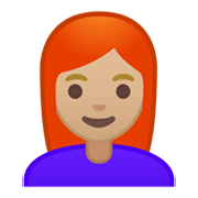 Émoji 👩🏼‍🦰 Femme : Peau Moyennement Claire Et Cheveux Roux sur Google Android 10.0.