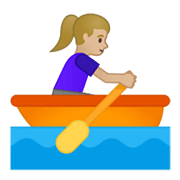 🚣🏼‍♀️ Emoji Mujer Remando En Un Bote: Tono De Piel Claro Medio en Google Android 10.0.