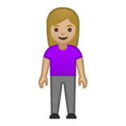 🧍🏼‍♀️ Emoji Mujer De Pie: Tono De Piel Claro Medio en Google Android 10.0.