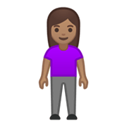 🧍🏽‍♀️ Emoji Mujer De Pie: Tono De Piel Medio en Google Android 10.0.