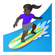 Émoji 🏄🏿‍♀️ Surfeuse : Peau Foncée sur Google Android 10.0.