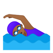 🏊🏾‍♀️ Emoji Mujer Nadando: Tono De Piel Oscuro Medio en Google Android 10.0.