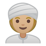 👳🏼‍♀️ Emoji Mulher Com Turbante: Pele Morena Clara na Google Android 10.0.