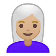 👩🏼‍🦳 Emoji Frau: mittelhelle Hautfarbe, weißes Haar Google Android 10.0.