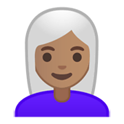 Emoji 👩🏽‍🦳 Donna: Carnagione Olivastra E Capelli Bianchi su Google Android 10.0.