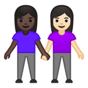 Emoji 👩🏿‍🤝‍👩🏻 Due Donne Che Si Tengono Per Mano: Carnagione Scura E Carnagione Chiara su Google Android 10.0.