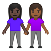 👩🏿‍🤝‍👩🏾 Emoji Mujeres De La Mano: Tono De Piel Oscuro Y Tono De Piel Oscuro Medio en Google Android 10.0.