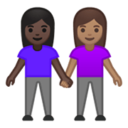 Émoji 👩🏿‍🤝‍👩🏽 Deux Femmes Se Tenant La Main : Peau Foncée Et Peau Légèrement Mate sur Google Android 10.0.