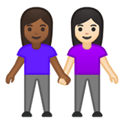 Emoji 👩🏾‍🤝‍👩🏻 Due Donne Che Si Tengono Per Mano: Carnagione Abbastanza Scura E Carnagione Chiara su Google Android 10.0.