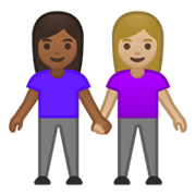 Emoji 👩🏾‍🤝‍👩🏼 Due Donne Che Si Tengono Per Mano: Carnagione Abbastanza Scura E Carnagione Abbastanza Chiara su Google Android 10.0.