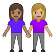 👩🏽‍🤝‍👩🏼 Emoji händchenhaltende Frauen: mittlere Hautfarbe, mittelhelle Hautfarbe Google Android 10.0.