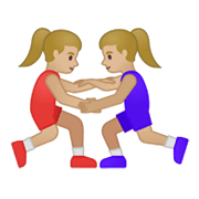🤼🏼‍♀️ Emoji Mujeres Luchando, Tono De Piel Claro Medio en Google Android 10.0.