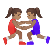🤼🏽‍♀️ Emoji Mulheres Lutando, Pele Morena na Google Android 10.0.