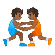 🤼🏾 Emoji Personas Luchando, Tono De Piel Oscuro Medio en Google Android 10.0.