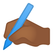 ✍🏾 Emoji Mano Escribiendo: Tono De Piel Oscuro Medio en Google Android 10.0.