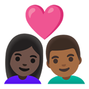 Emoji 👩🏿‍❤️‍👨🏾 Coppia Con Cuore - Donna: Carnagione Scura, Uomo: Carnagione Abbastanza Scura su Google Android 11.0 December 2020 Feature Drop.