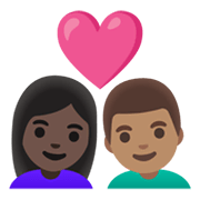 👩🏿‍❤️‍👨🏽 Emoji Pareja Enamorada - Mujer: Tono De Piel Oscuro, Hombre: Tono De Piel Medio en Google Android 11.0 December 2020 Feature Drop.