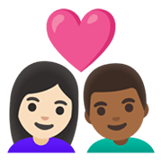 Emoji 👩🏻‍❤️‍👨🏾 Coppia Con Cuore - Donna: Carnagione Chiara, Uomo: Carnagione Abbastanza Scura su Google Android 11.0 December 2020 Feature Drop.