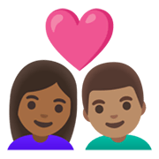 Emoji 👩🏾‍❤️‍👨🏽 Coppia Con Cuore - Donna: Carnagione Abbastanza Scura, Uomo: Carnagione Olivastra su Google Android 11.0 December 2020 Feature Drop.