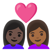👩🏿‍❤️‍👩🏾 Emoji Pareja Enamorada - Mujer: Tono De Piel Oscuro, Mujer: Tono De Piel Oscuro Medio en Google Android 11.0 December 2020 Feature Drop.