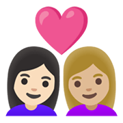 Emoji 👩🏻‍❤️‍👩🏼 Coppia Con Cuore - Donna: Carnagione Chiara, Donna: Carnagione Abbastanza Chiara su Google Android 11.0 December 2020 Feature Drop.