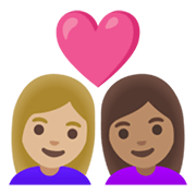 👩🏼‍❤️‍👩🏽 Emoji Casal Apaixonado - Mulher: Pele Morena Clara, Mulher: Pele Morena na Google Android 11.0 December 2020 Feature Drop.