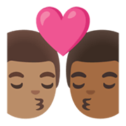👨🏽‍❤️‍💋‍👨🏾 Emoji Beijo - Homem: Pele Morena Clara na Google Android 11.0 December 2020 Feature Drop.