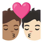 🧑🏽‍❤️‍💋‍🧑🏻 Emoji sich küssendes Paar: Person, Person, mittlere Hautfarbe, helle Hautfarbe Google Android 11.0 December 2020 Feature Drop.