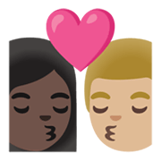 👩🏿‍❤️‍💋‍👨🏼 Emoji Beso - Mujer: Tono De Piel Oscuro, Hombre: Tono De Piel Claro Medio en Google Android 11.0 December 2020 Feature Drop.