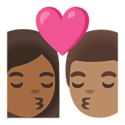 Émoji 👩🏾‍❤️‍💋‍👨🏽 Bisou - Femme: Peau Moyennement Claire, Homme: Peau Légèrement Mate sur Google Android 11.0 December 2020 Feature Drop.