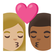Émoji 👩🏼‍❤️‍💋‍👨🏾 Bisou - Femme: Peau Moyennement Claire, Homme: Peau Mate sur Google Android 11.0 December 2020 Feature Drop.