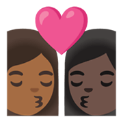 👩🏾‍❤️‍💋‍👩🏿 Emoji sich küssendes Paar - Frau: mitteldunkle Hautfarbe, Frau: dunkle Hautfarbe Google Android 11.0 December 2020 Feature Drop.